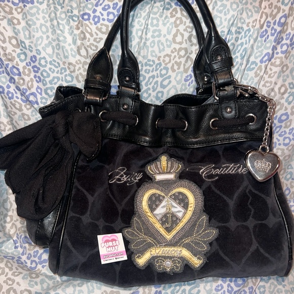 SOLD Vintage Black Juicy Couture Purse Mini Tote Bag Daydreamer Heart Y2K - Picture 8 of 10